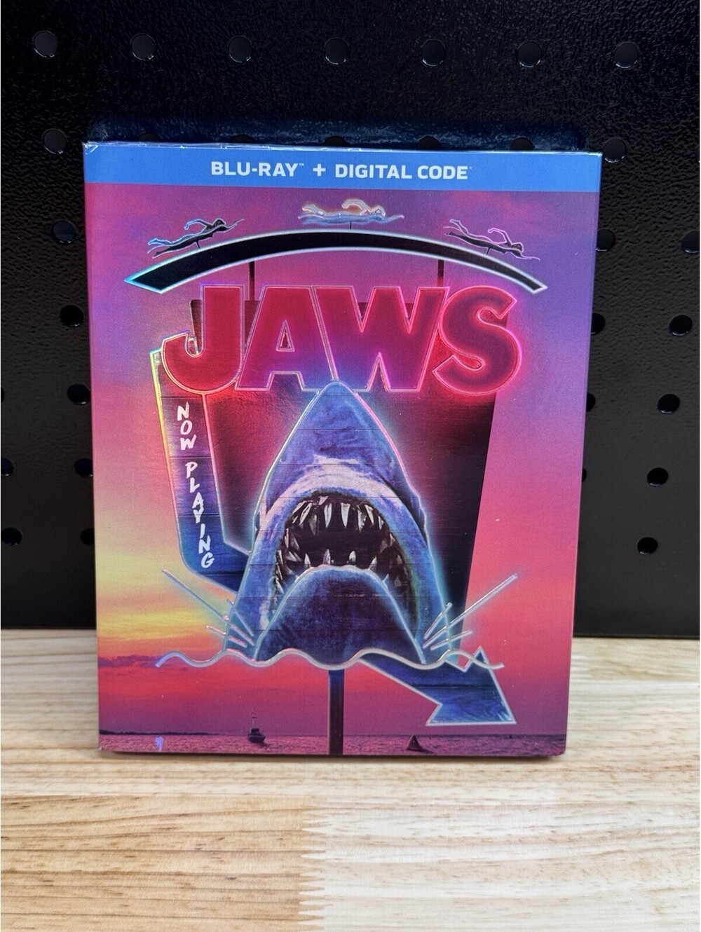 Jaws Hologram Neon Drive In OOP Slip Cover Blu-ray + Digital Code ~NEW SEALED